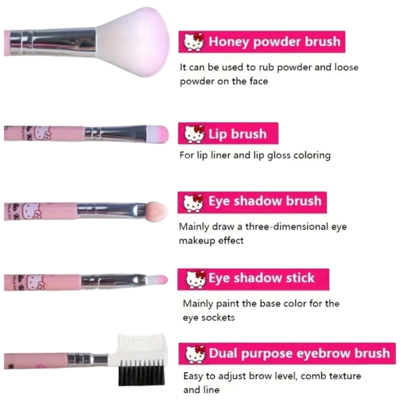HELLO KITTY " Enjoy The  Life" 5-Piece Makeup Brush Set - Picture 4 of 10